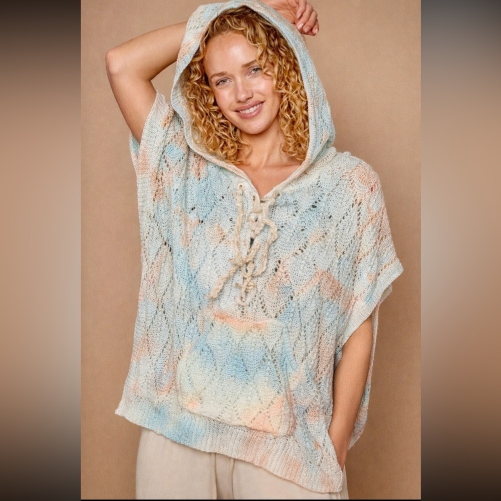 POL Crochet Knit Hooded Top in Pastel Hues